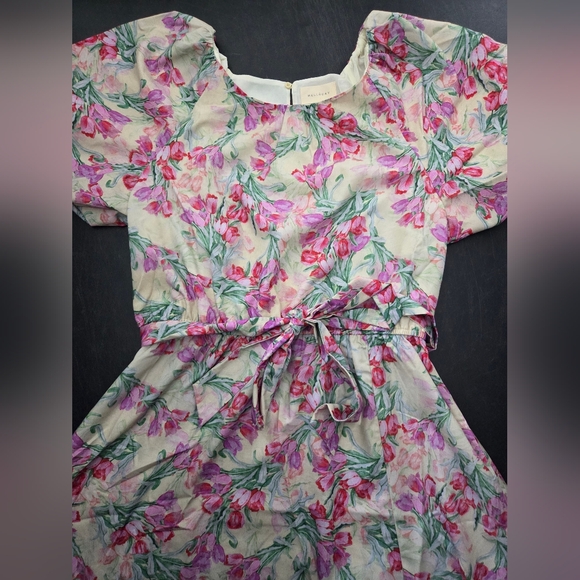 NWT - Melloday Yellow/Pink Floral Printed Puff Sleeve Woven Maxi Dress - Size L - Picture 8 of 14